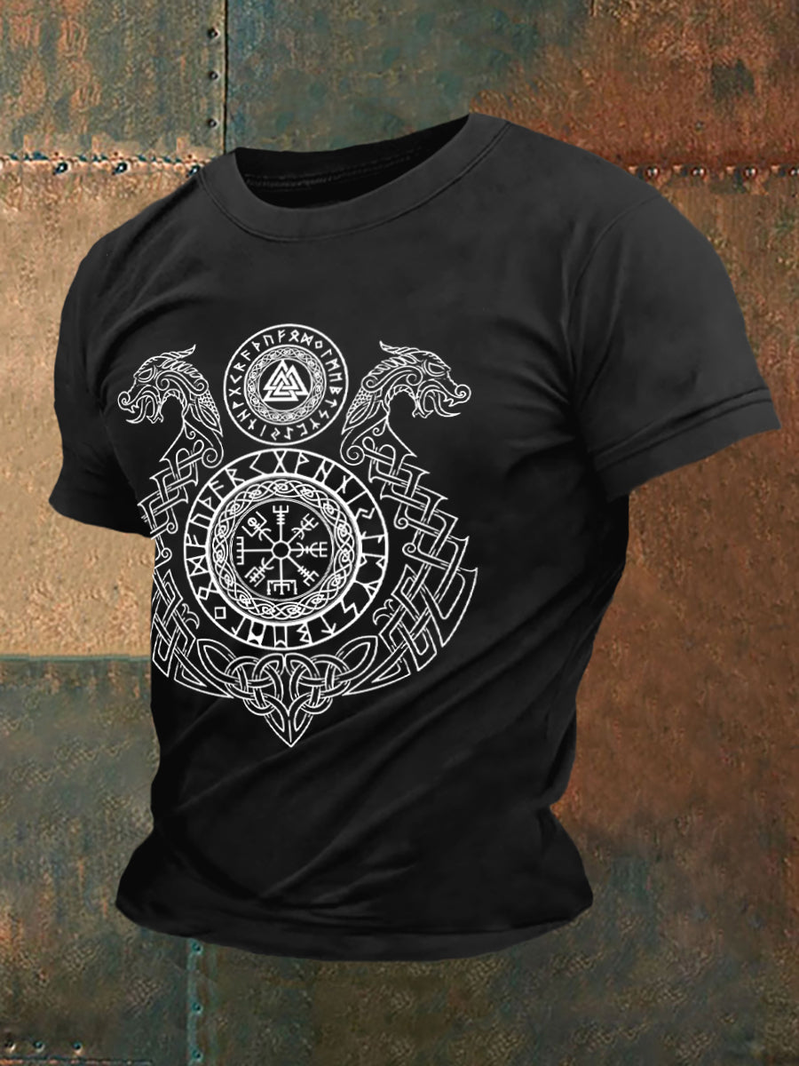 Mäns Retro Viking Symboler Nordic Style Casual Tee