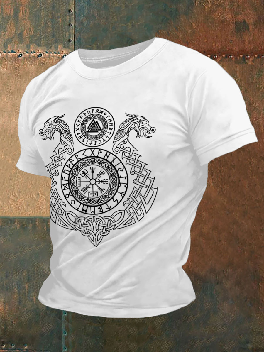 Mäns Retro Viking Symboler Nordic Style Casual Tee