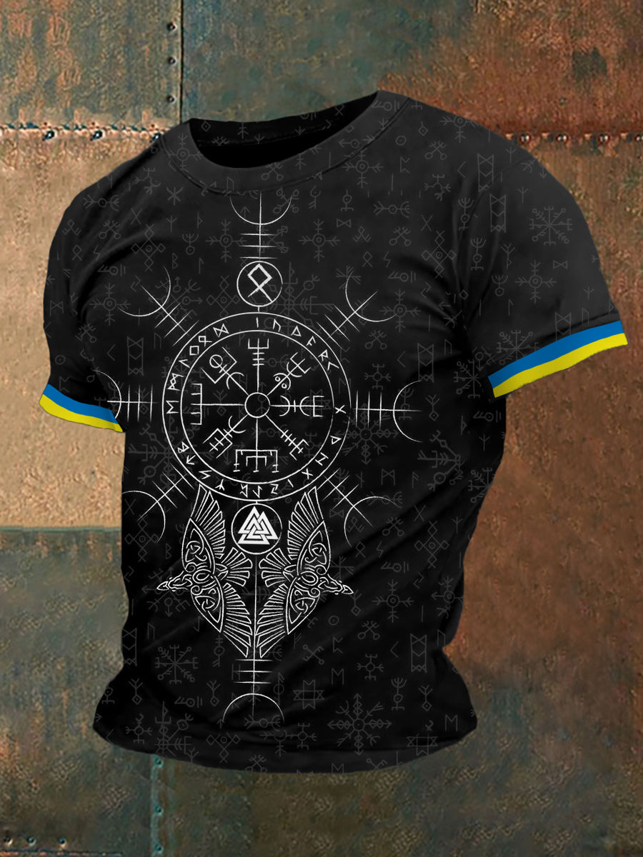 Mäns Retro Viking Symboler Nordic Style Casual Tee