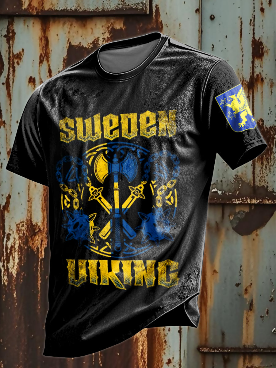 Vintage Svenska flagga Svenska Viking Tryck Mode T-shirt