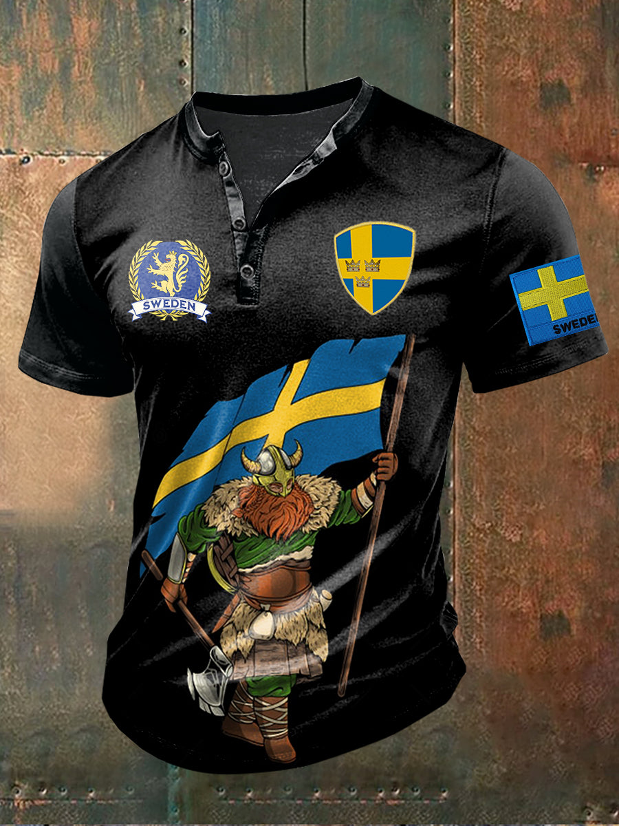 Vintage Svenska flagga Svenska Viking Tryck Mode T-shirt