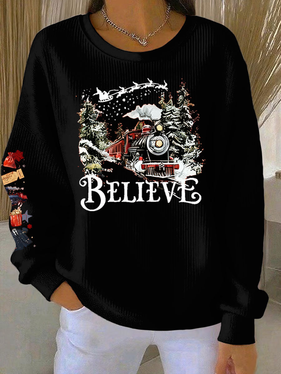 Women's Retro 90s Christmas Movie Ribbed Round-Neck Sweatshirt