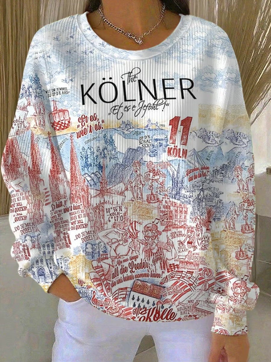 Damen Kölner Karneval Geripptes Rundhals-Sweatshirt