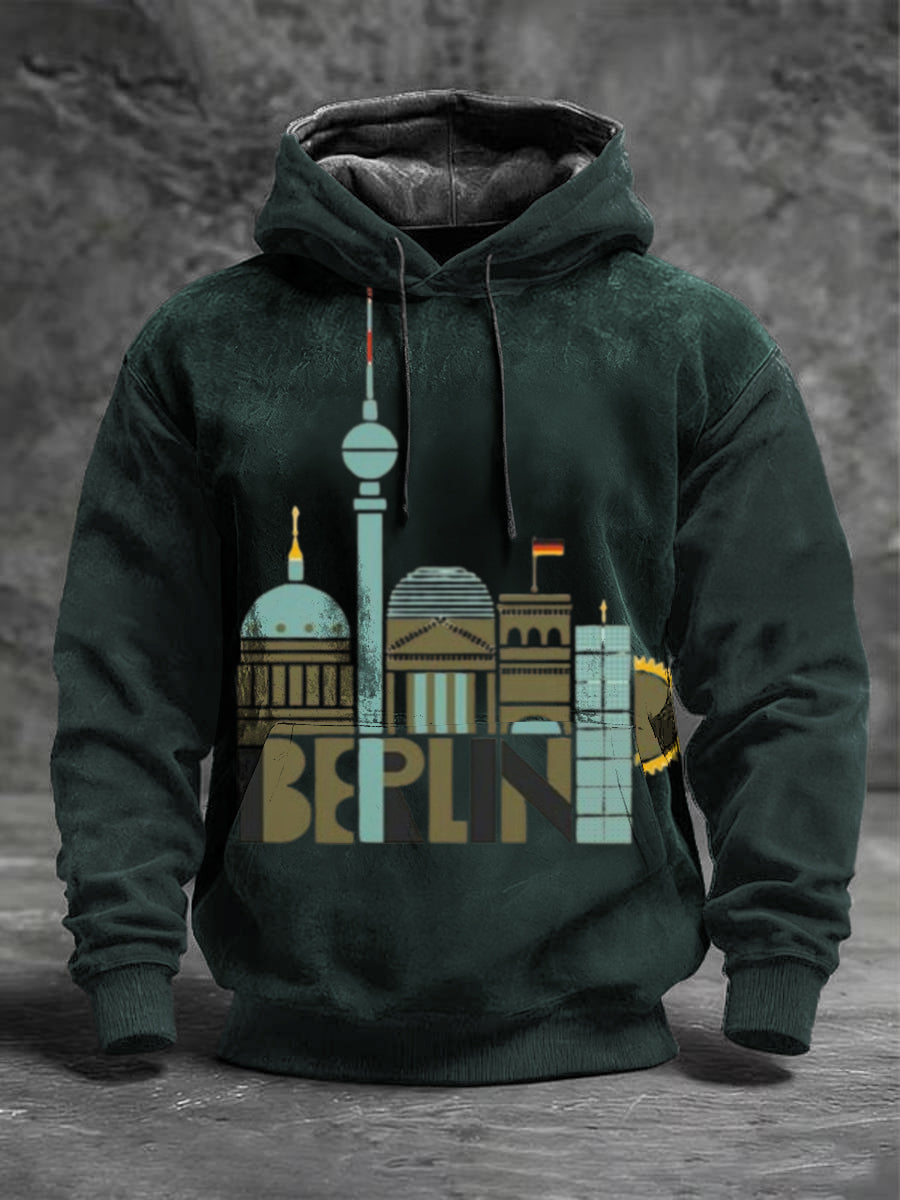 Herren-Kapuzen pullover mit dunkelgrünem Berliner Landmark-Print