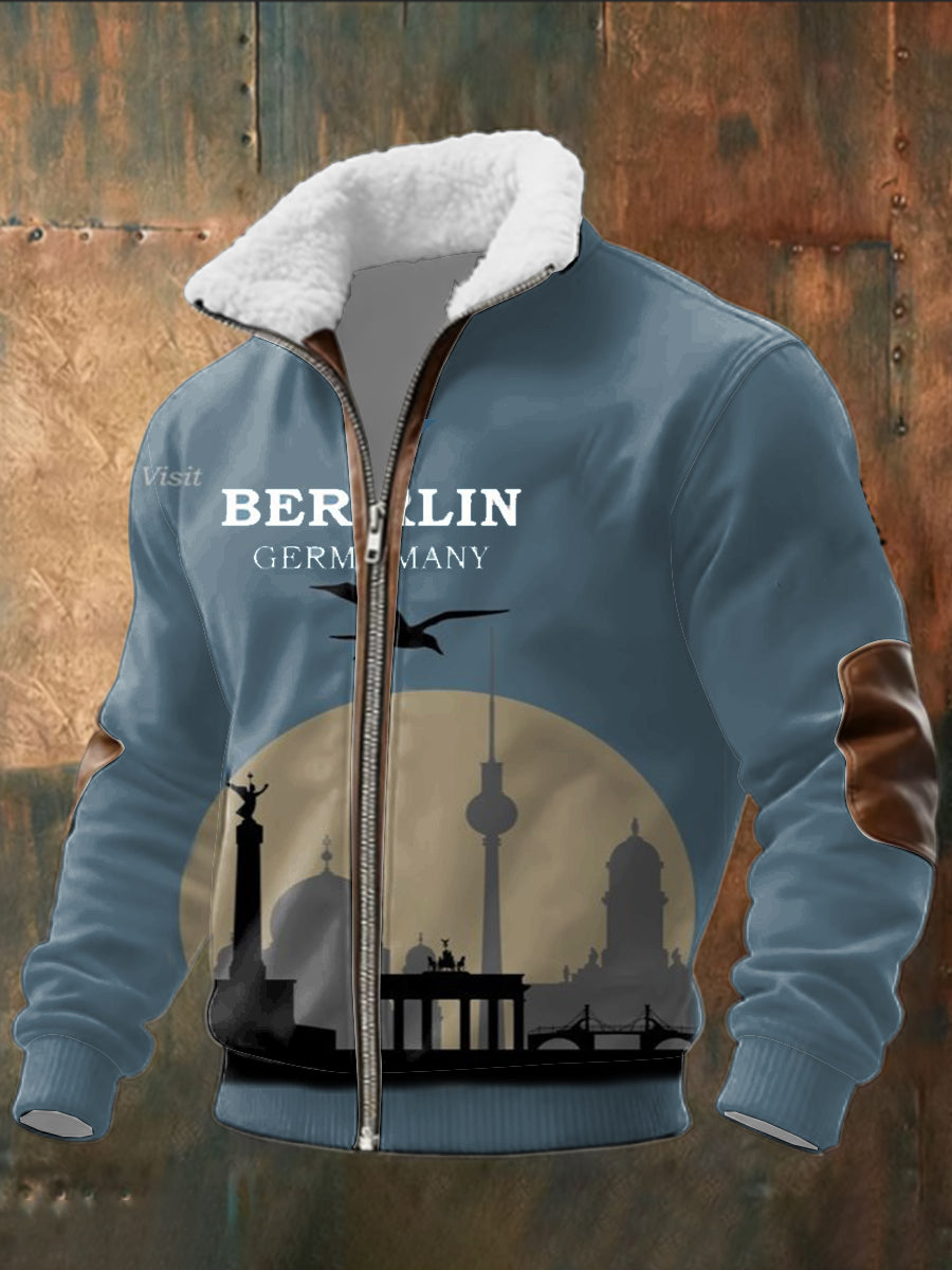 Herren-Jacke mit Reiß verschluss mit blauem Berliner Skyline-Print
