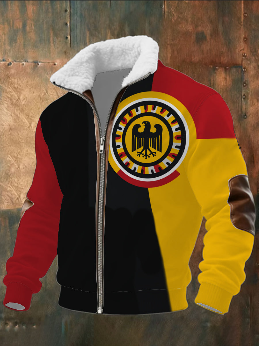 Herren Deutschland Flagge Adler Print Sherpa-Gelinierte Zip Jacke
