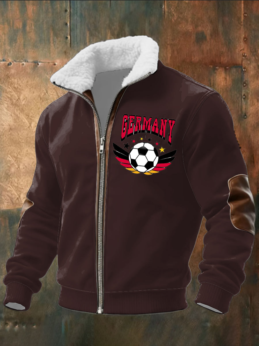 Herren Brown Deutschland Fußball druck Sherpa-Gelinierte Zip Jacke