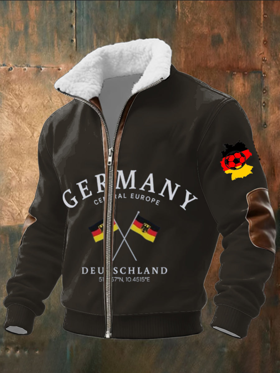 Herren schwarze Deutschland Karte & Flagge Print Sherpa-Gelinierte Zip Jacke
