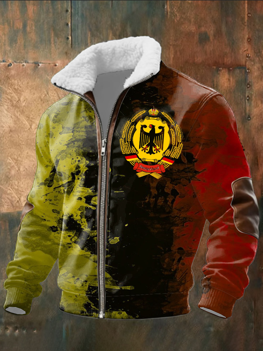 Herren Multi color Deutschland Adler Emblem Print Sherpa-Gelinierte Zip Jacke