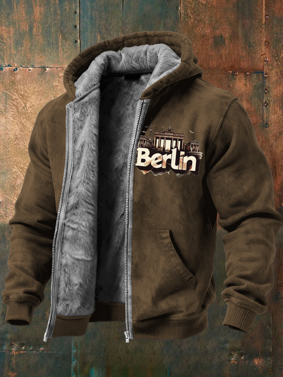 Herren Braun Berlin Landmark Print Fleece Ausgekleidet Kapuzen jacke