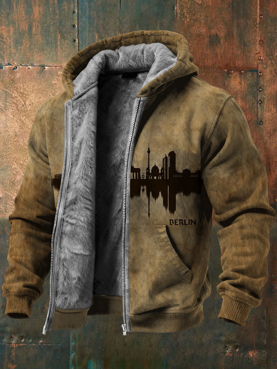 Herren Braun Berlin Skyline Print Fleece Ausgekleidet Kapuzen jacke