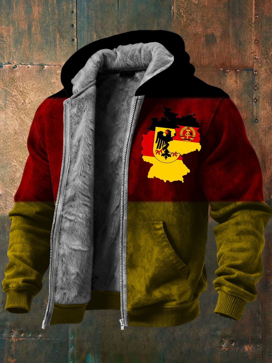 Herren Rot & Gelb Deutschland Karte Emblem Print Fleece Ausgekleidet Kapuzen jacke