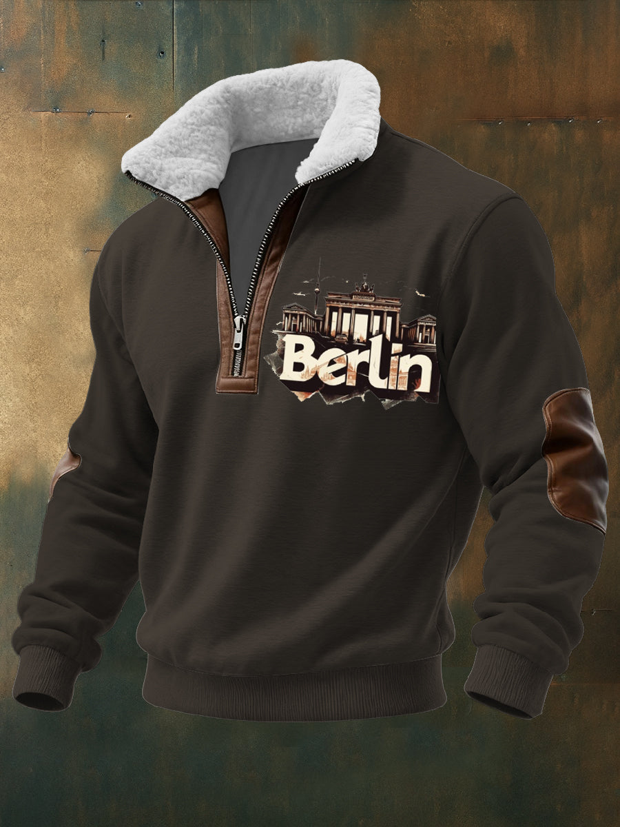 Herren-Sweatshirt mit Reiß verschluss mit braunem Berliner Wahrzeichen