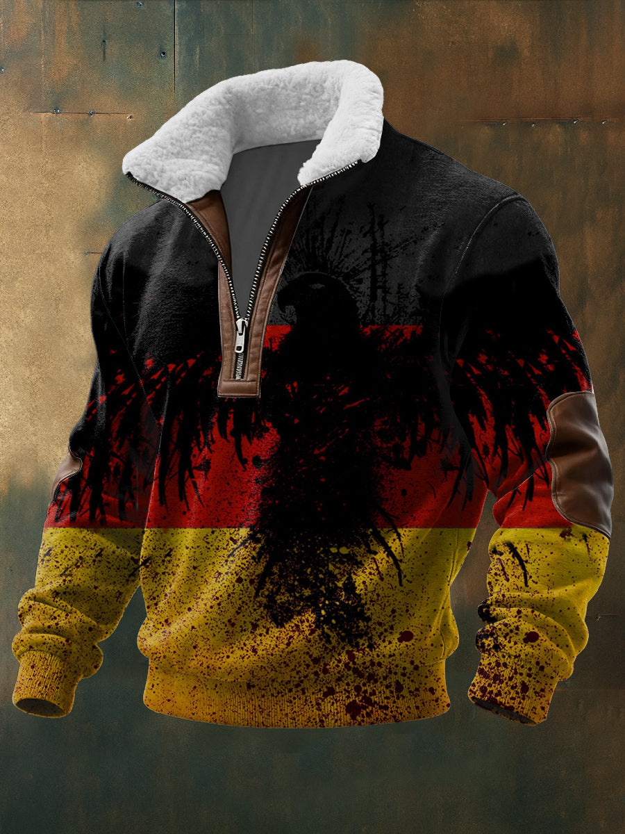 Herren-Sweatshirt mit Reiß verschluss mit schwarzem Deutschland Adler-und Flaggen druck