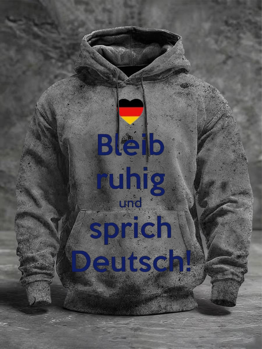 Herren grau "Bleib Ruhig Und Sprich Deutsch" Deutschland Herz druck Hoodie