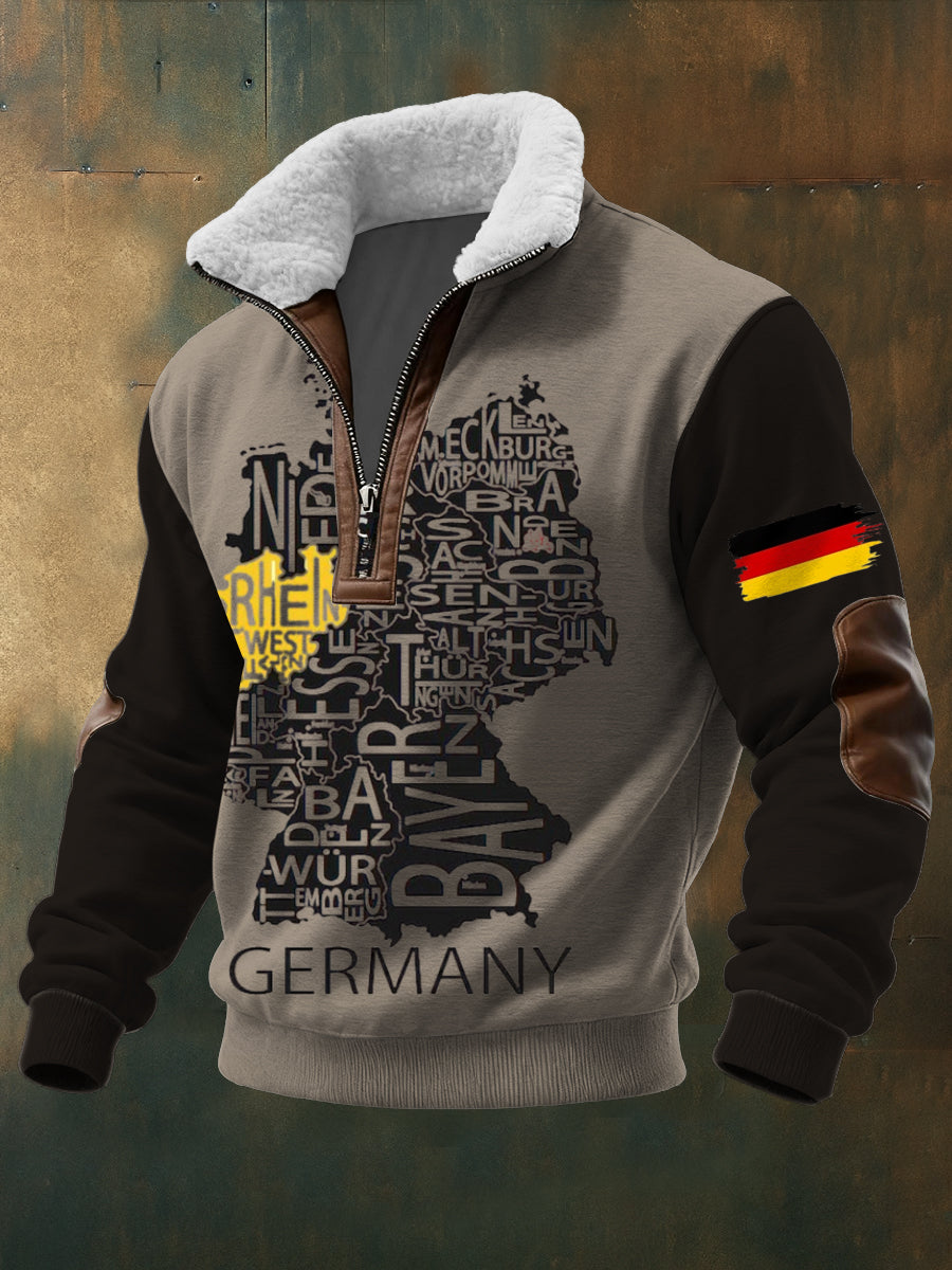 Herren Grau Deutschland Karte Typografie Print Sherpa-Gelinierte Reiß verschluss Sweatshirt