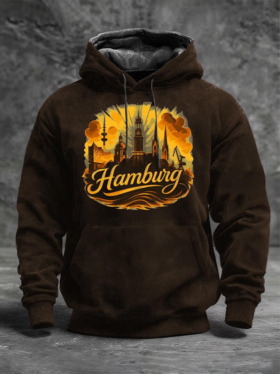 Herren Braun Hamburg Skyline Print Hoodie