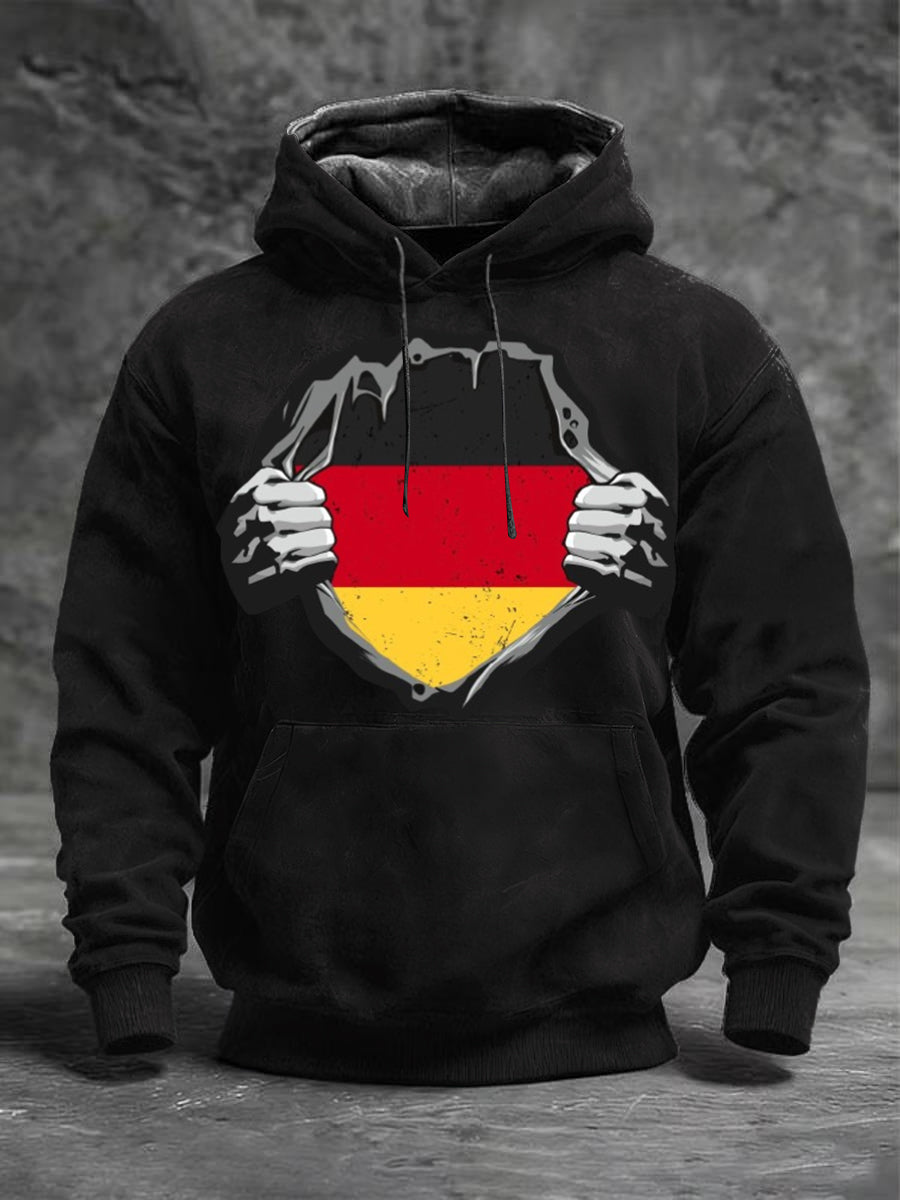 Männer schwarze Deutschland Flagge zerrissene Print Hoodie