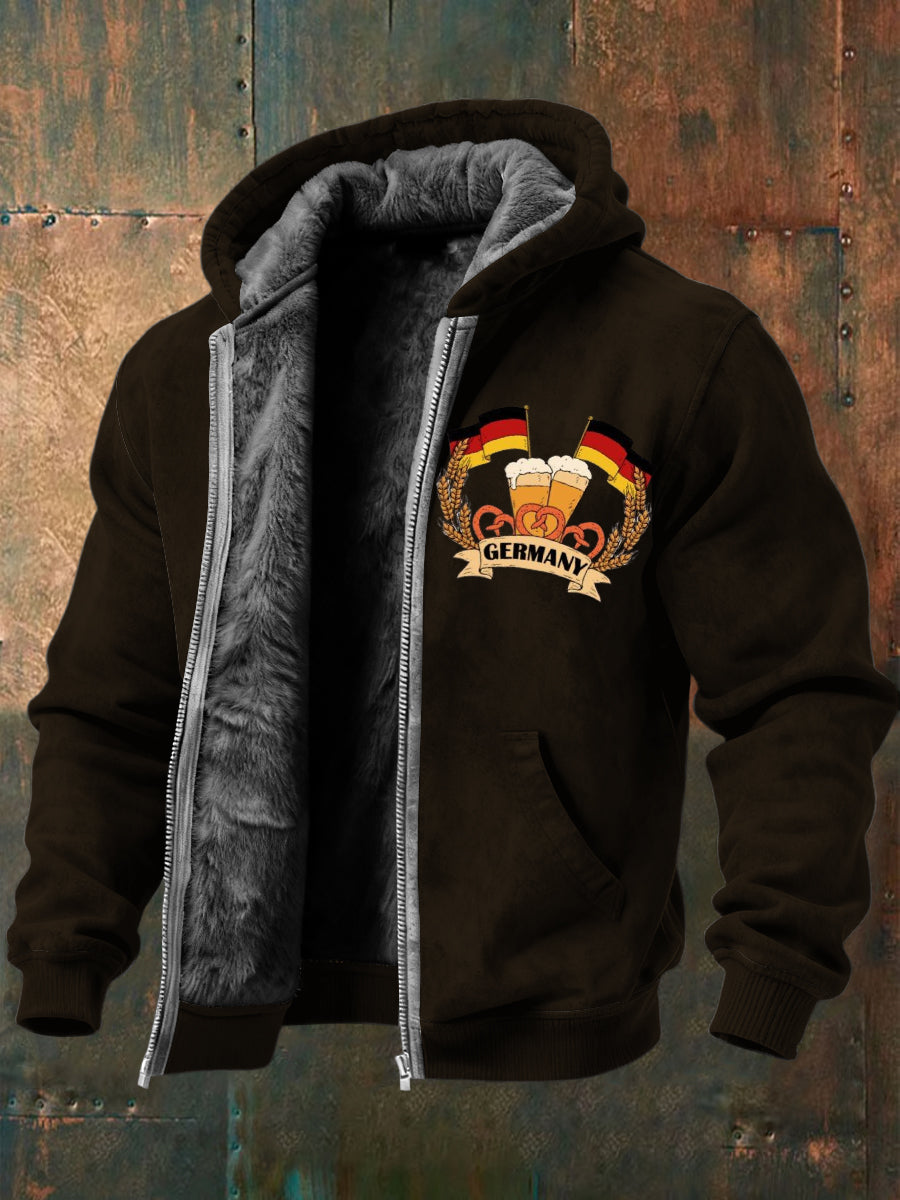 Herren Braun Deutschland Bier & Brezel Print Fleece Ausgekleidet Kapuzen jacke