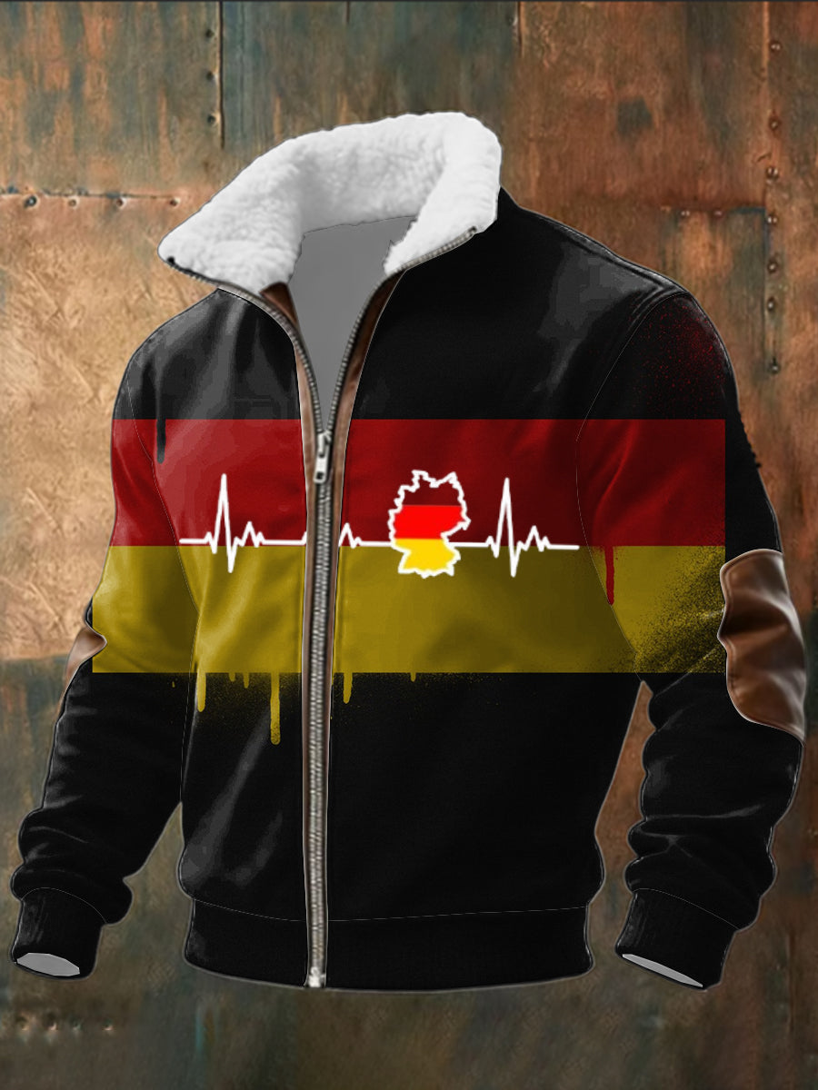 Herren Schwarz Deutschland Herzschlag Print Sherpa-Gelinierte Zip Jacke