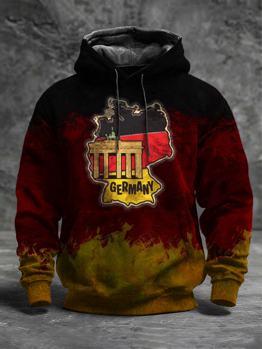 Herren Rot & Gelb Deutschland Karte & Brandenburger Tor Print Hoodie