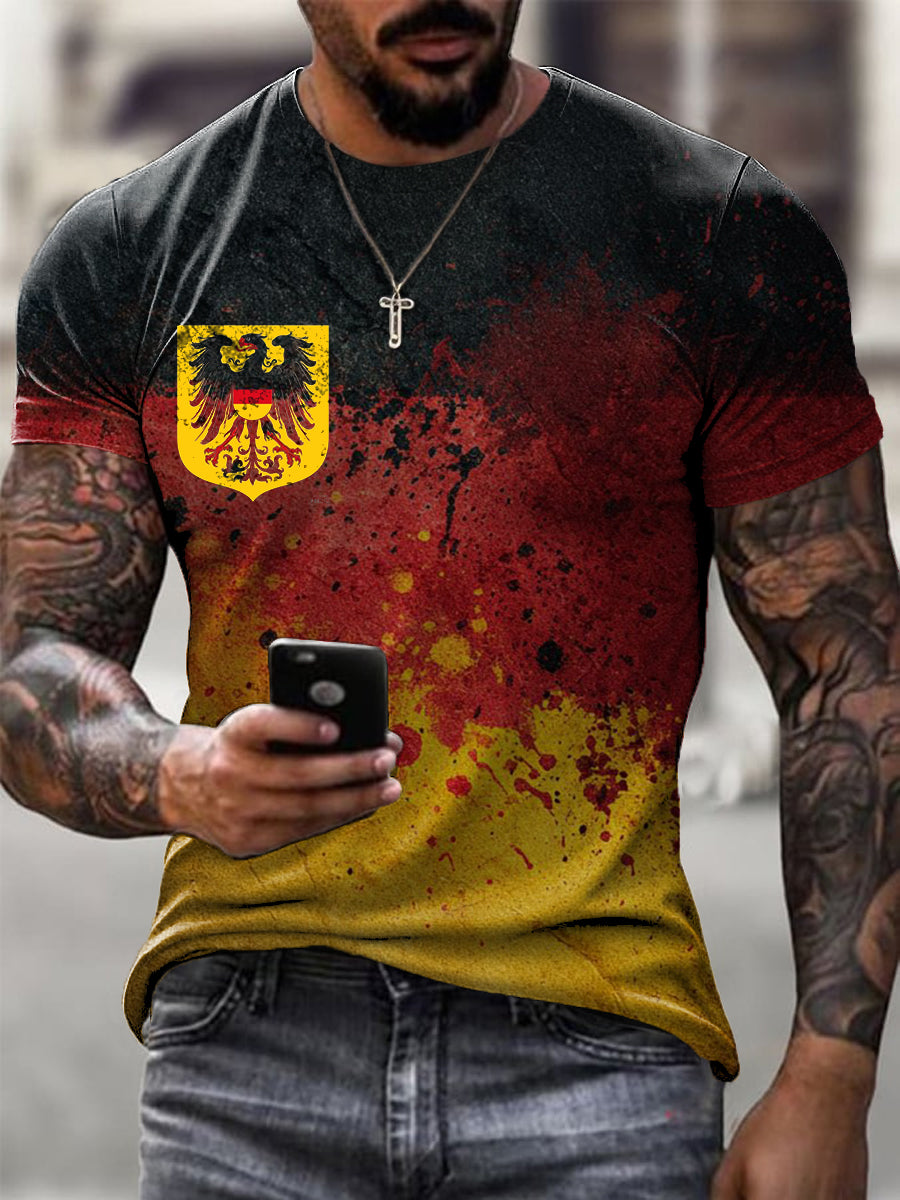 Herren Reich verziertes Deutschland Doppel Adler Emblem Print T-Shirt