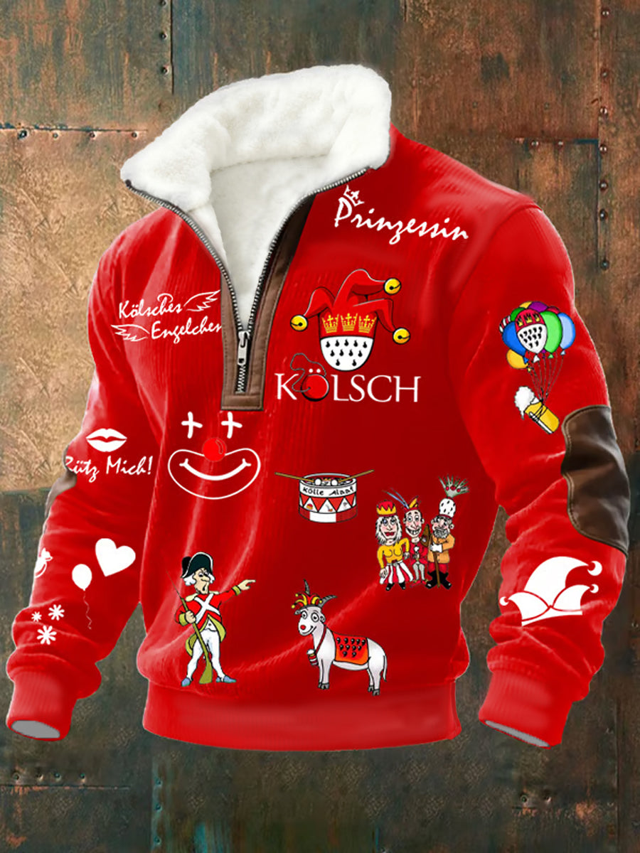 Herren Cologne Carnival Clown Print Plüsch-Ständer kragen hemd