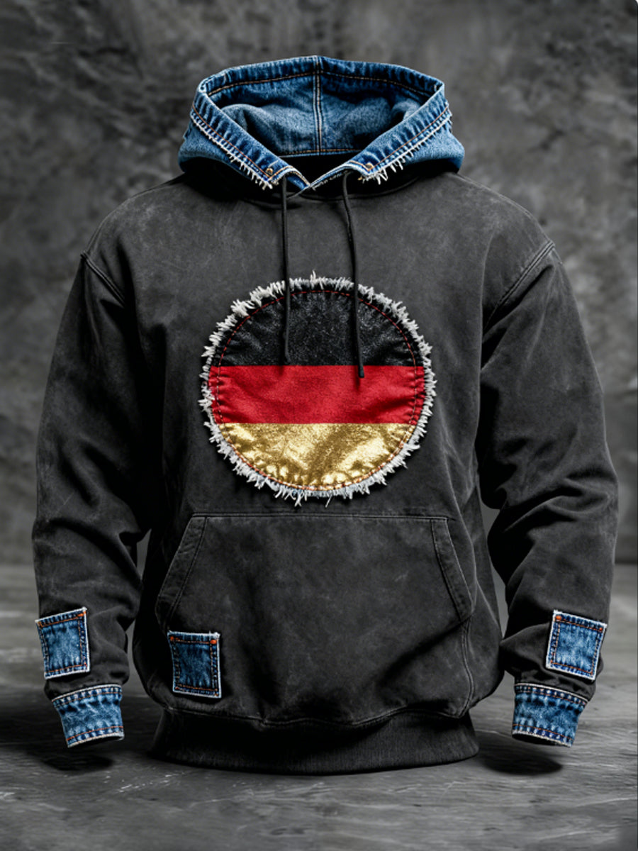 Männer Denim-Hood Deutschland Flagge Kreis-Patch Hoodie