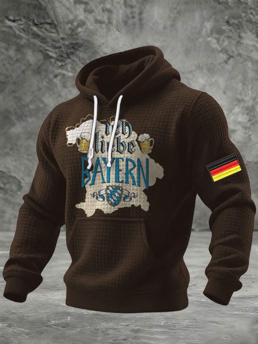 Herren "Ich Liebe Bayern" Bier druck Waffel-Strick-Hoodie
