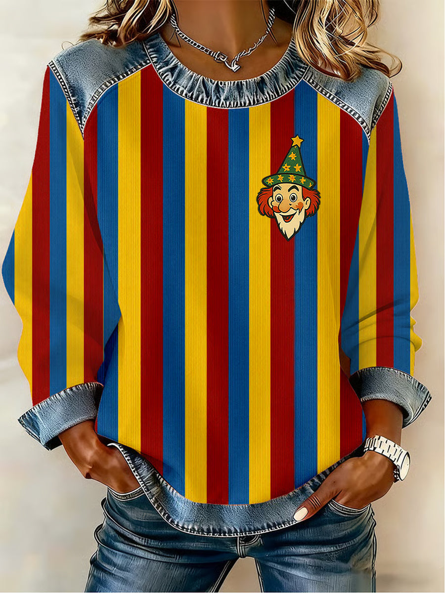 Damen-Kölner Karneval bedrucktes Jeans-Patchwork-Top