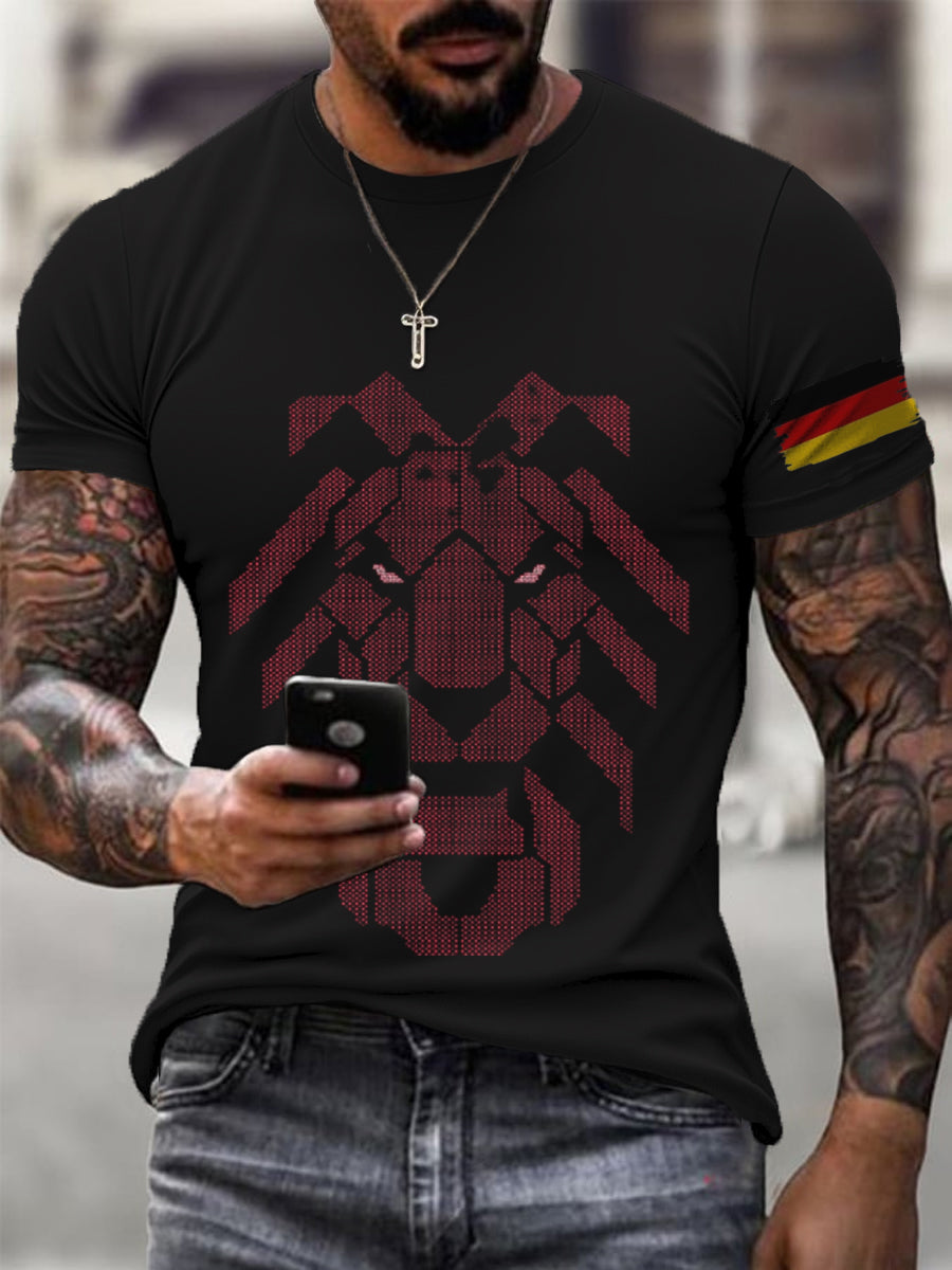 Männer mutiger roter Löwe Deutschland Flagge Druck T-Shirt