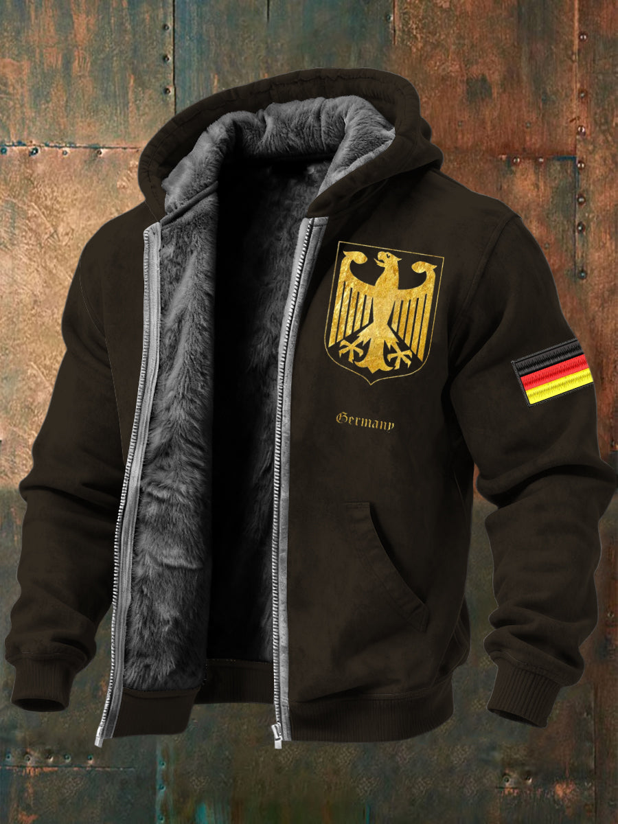 Herren Elegante Gold Deutschland Adler Emblem Print Kapuzen jacke