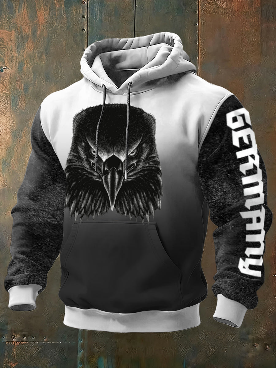 Herren Sleek Black & White Eagle "Deutschland" Print Hoodie