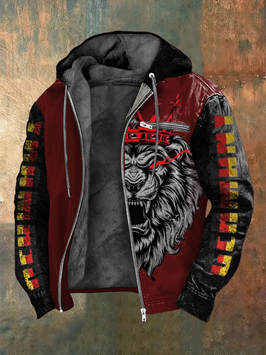 Sherpa-Jacke mit Lion-& Flag-Print für Herren, rot, Deutschland