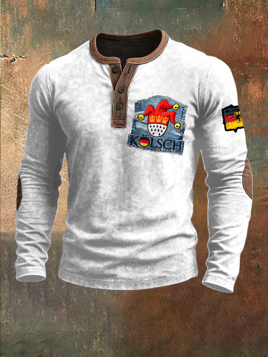 Herren Denim-Effekt Deutscher Karneval Print Patchwork Sweatshirt