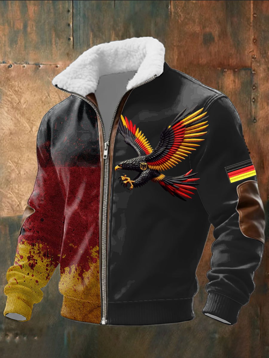 Herren Dynamische Rot-Gelbe Adler Print Sherpa Kragen Jacke