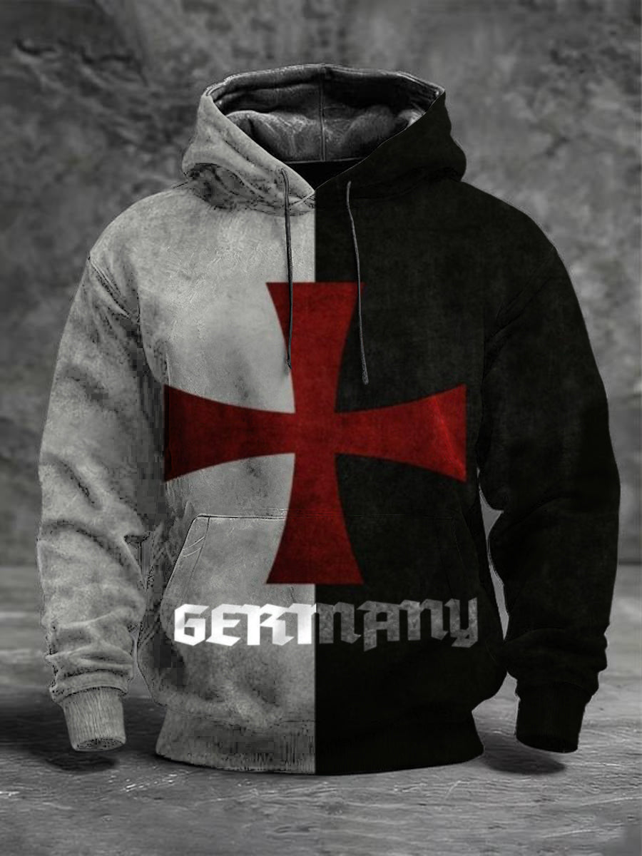 Schwarze und weiße Color block Hoodie für Männer Deutsches Eisernes Kreuz Armee