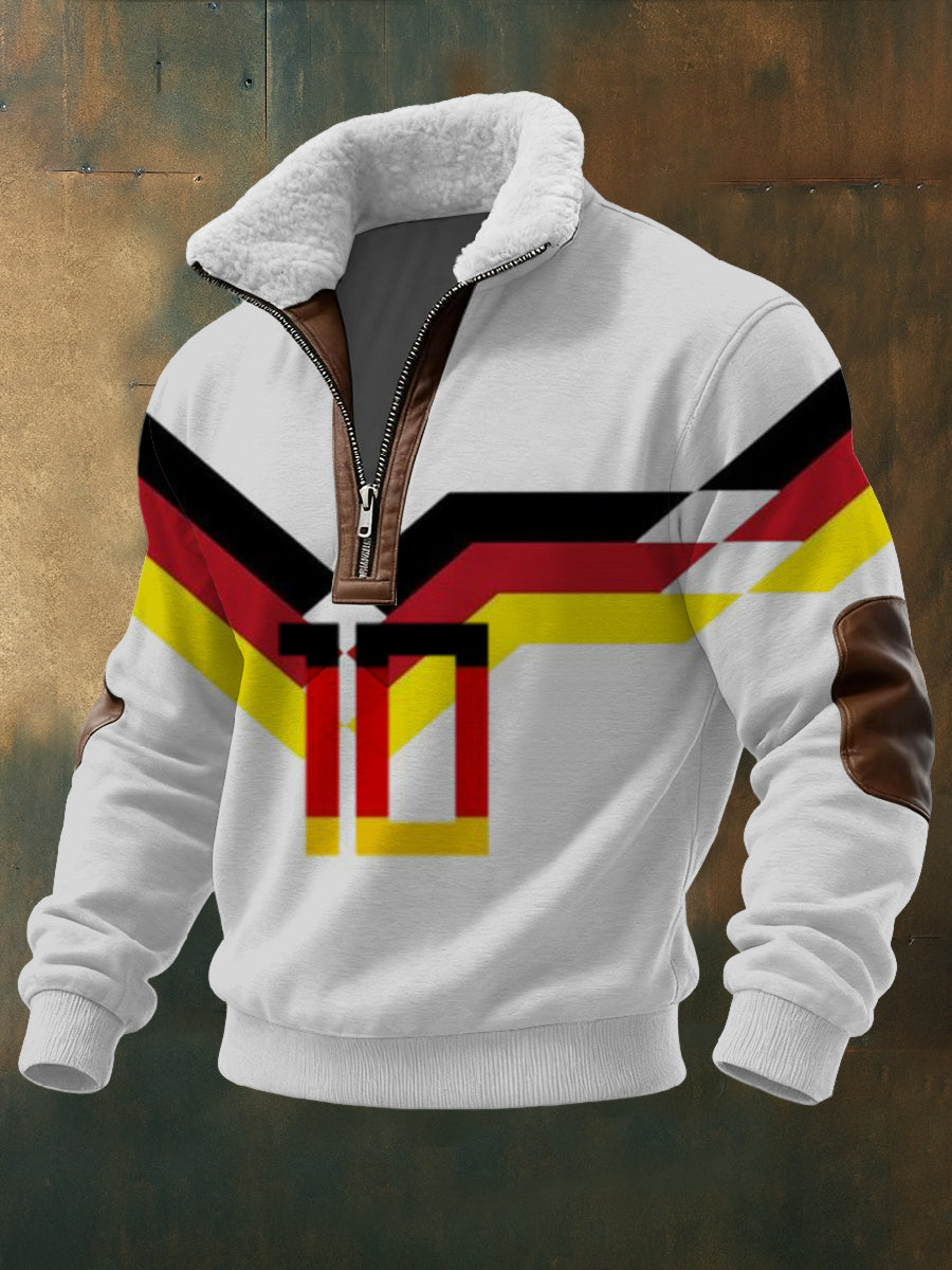 Herren Vibrant Deutschland Flagge & Nummer 10 Print Sherpa Kragen Pullover