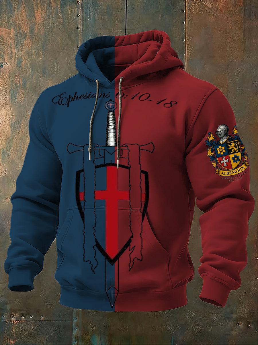 Herren rot und blau Color block Eisernkreuz-Logo Hoodie