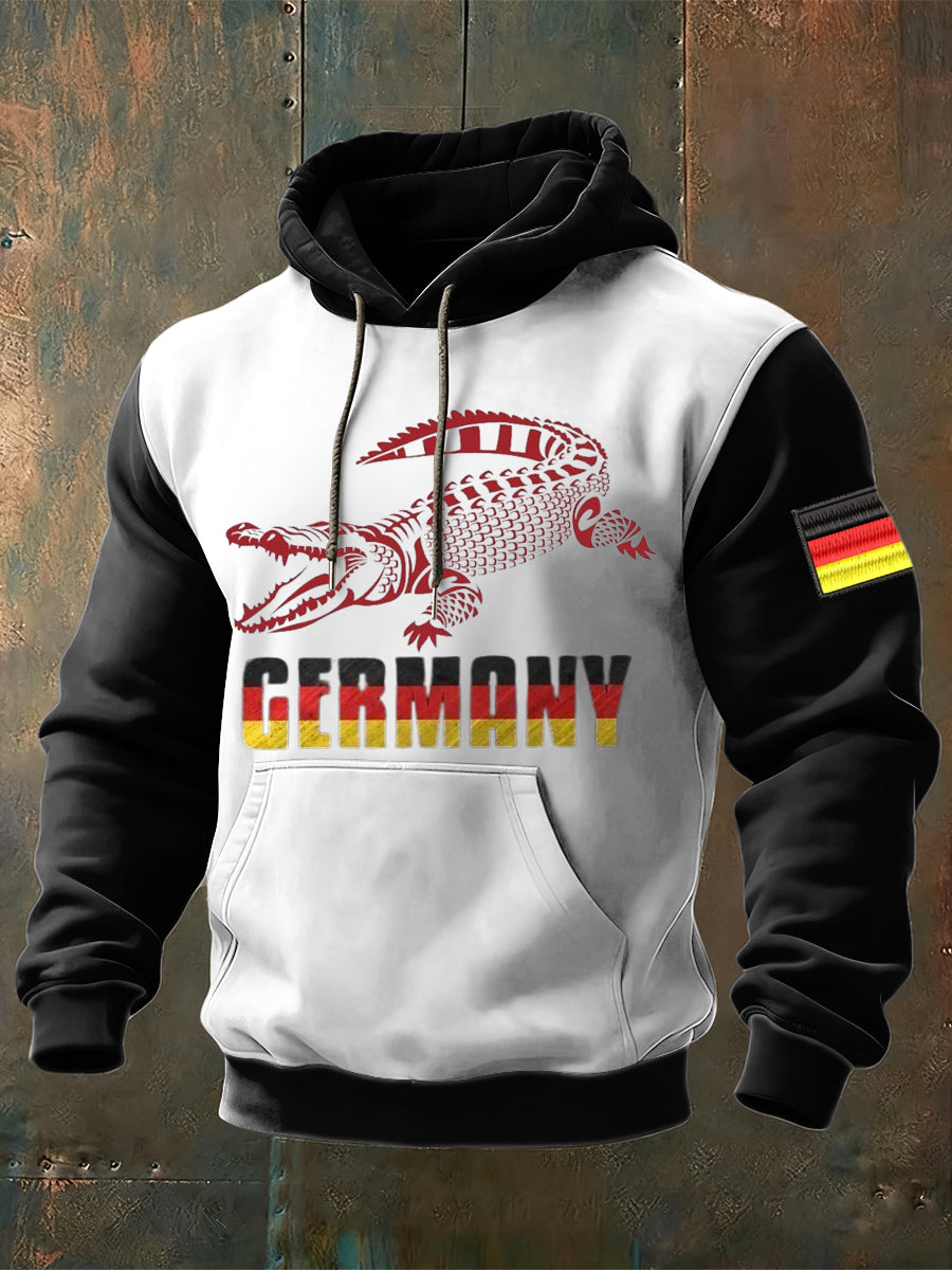 Herren Vibrierendes rotes Krokodil Deutschland Druck Farb block Hoodie