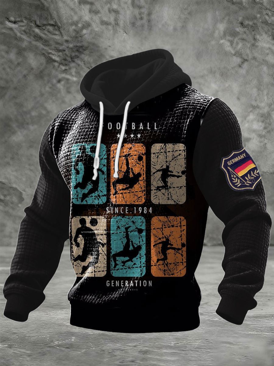 Herren Retro Deutschland Fußball Silhouette Print Hoodie