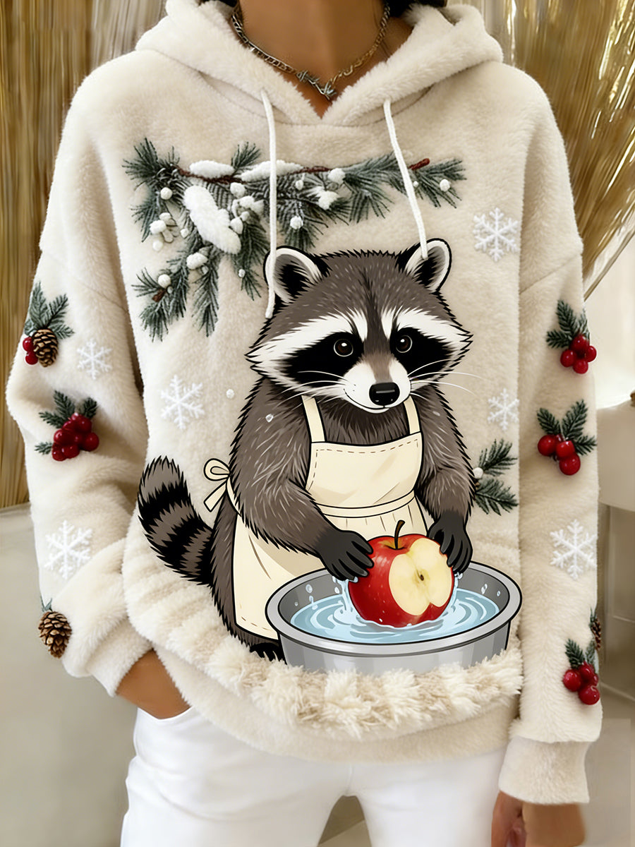 Damen Retro Tier Kunst Print Komfortables Flanell Kapuzen Sweatshirt