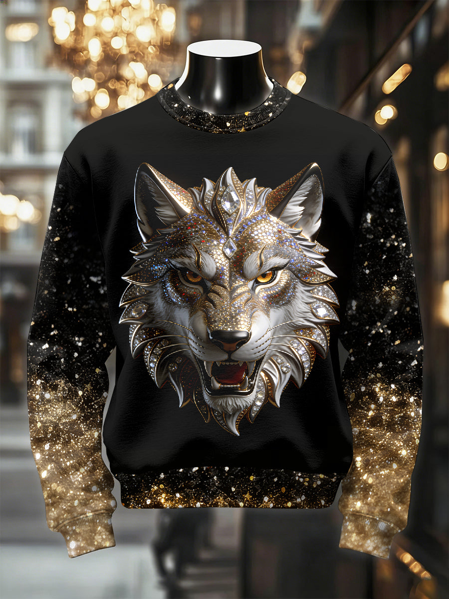 Herren Retro Luxuriöse Wolf Print Casual Sweatshirt