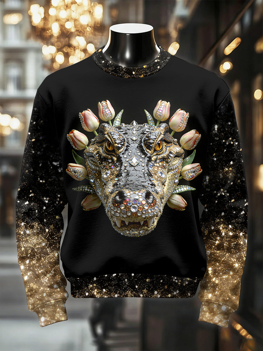 Herren Retro luxuriöses Crocodile Print Casual Sweatshirt