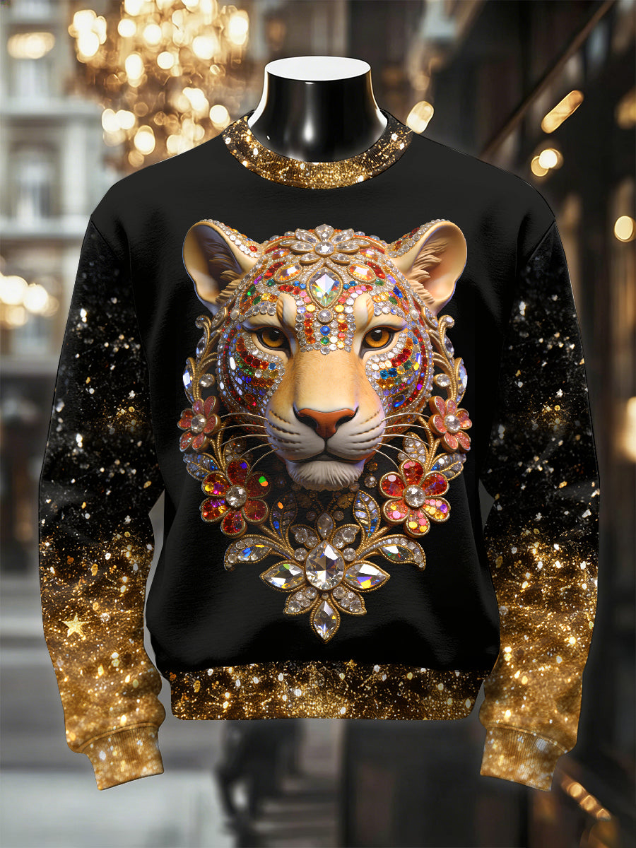 Herren Retro luxuriöses, lässiges Sweatshirt mit Leoparden muster