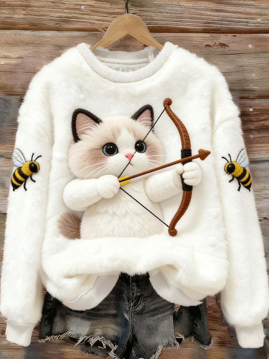 Damen Retro Tier kunst druck Komfortables Flanell oberteil