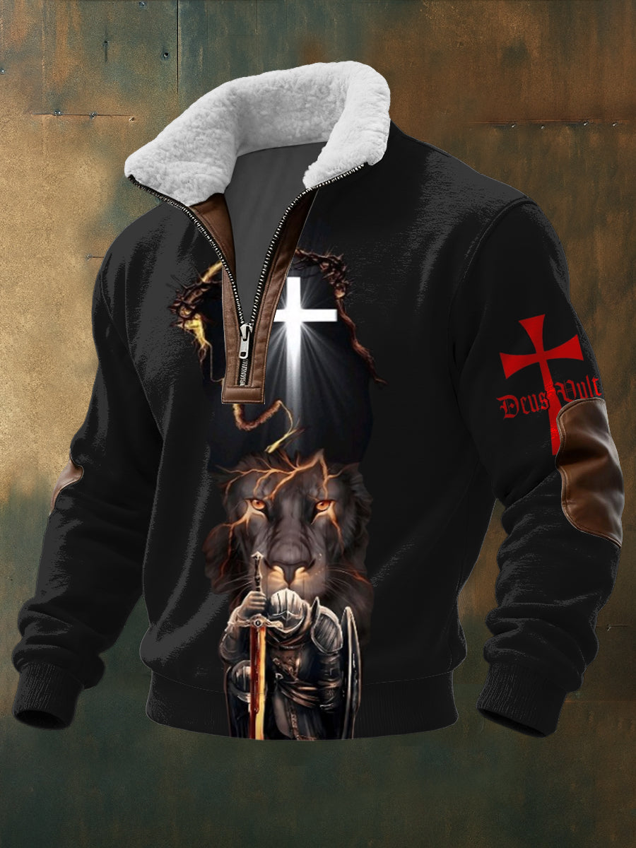 Herren Deutscher Eiserner Kreuz Soldat und Löwe „ Deus Vult “Sweatshirt