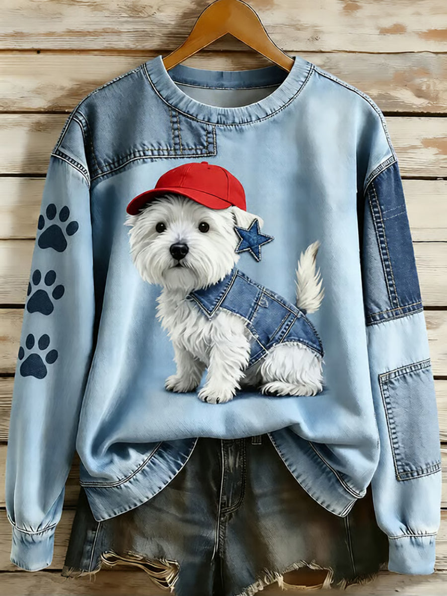 Damen-Tier liebhaber mit Hunde druck Sweatshirt