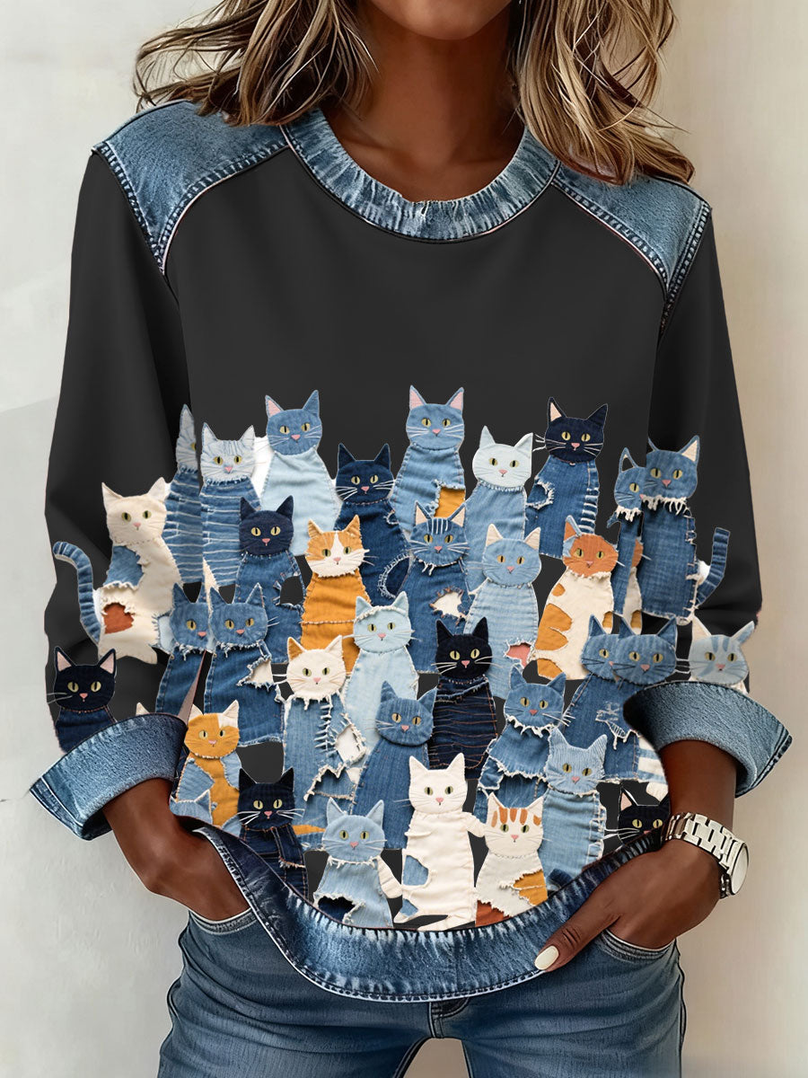 Damen Denim Kitten Sweatshirt