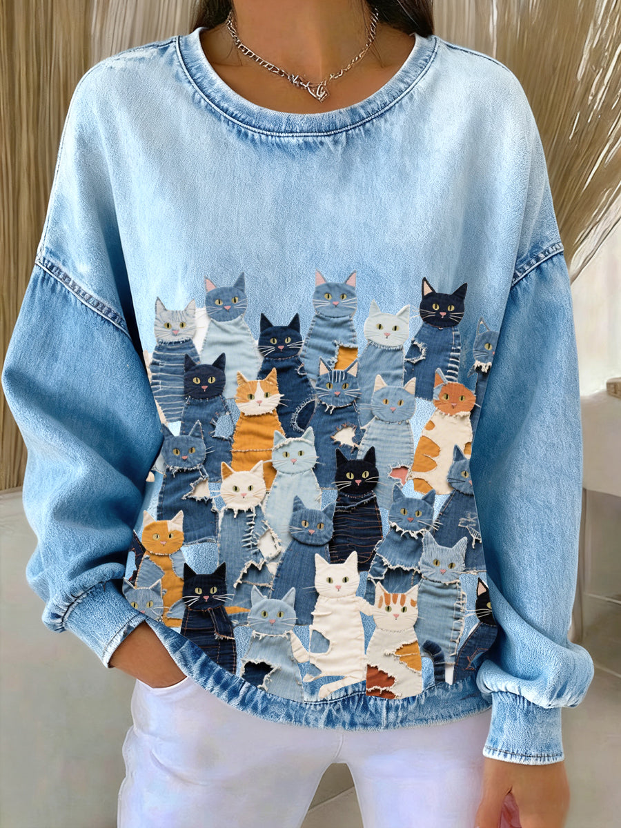Damen Denim Kitten Sweatshirt